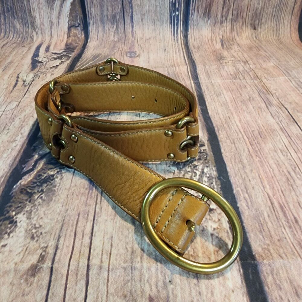 Cole Haan Womens Tan Faux Leather Gold Tone Buckle & Gold Tone Links Casual